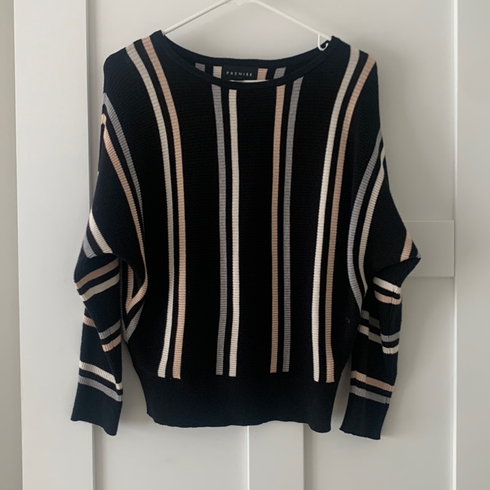 Premise - New black, white and tan striped sweater